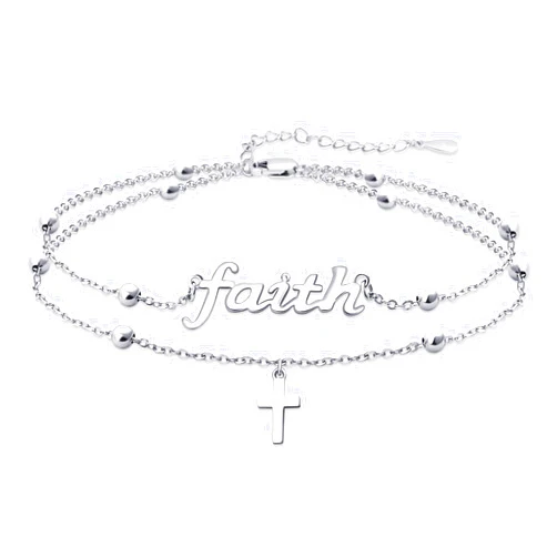 AOVEAO faith Bracelet,S925 Sterling Silver Faith Cross Double Layer Bracelets Christian Jewelry for Women