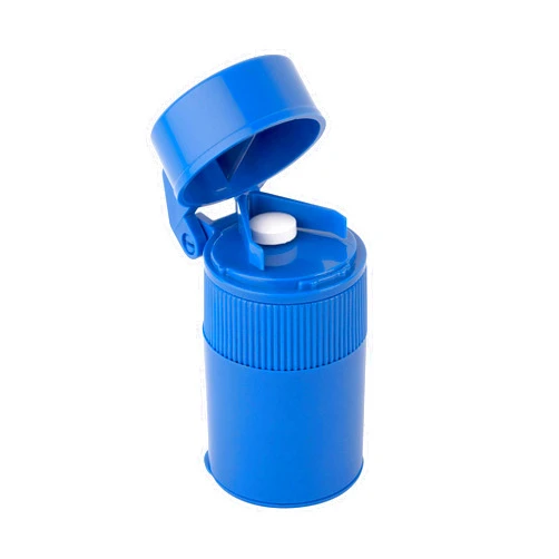 EZY DOSE 3 Compartment Pill Crusher, Cutter and Grinder, Daily Usage, Safely Cut Pills, Vitamins, Tablets, Accurate and Easy Cutting, Stainless Steel Blade, Removable Drinking Cup, Blue, BPA Free