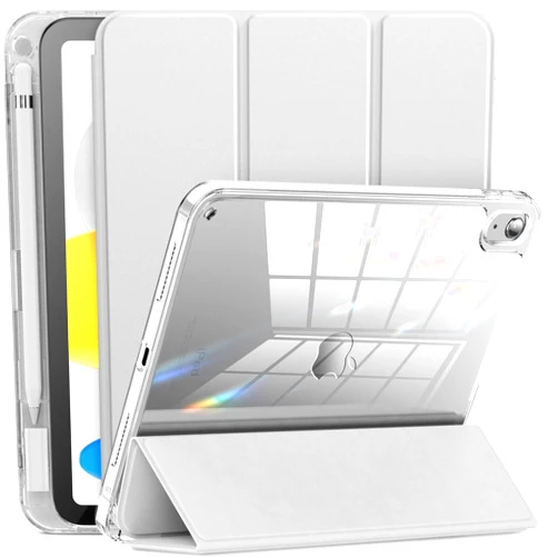 INFILAND Compatible with iPad 10th Generation Case 2022, iPad Case 10th Generation 10.9 Inch, Full Crystal Clear with Slot for Pencil & Charging Adapter, Silver