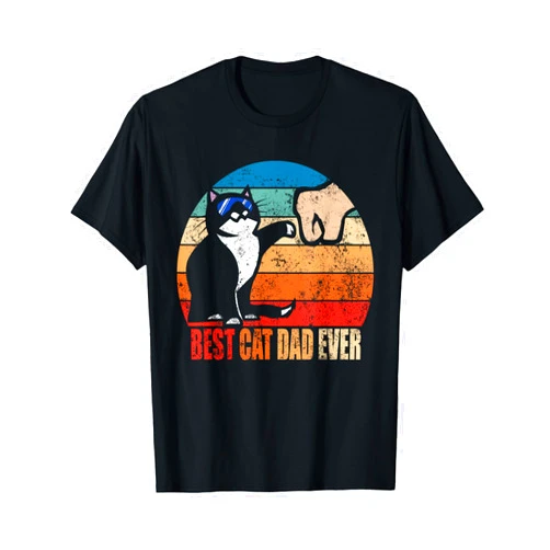 Cat Loving Daddy Fathers Day Gift mens None Best Cat Dad Ever Paw Fist Bump Funny Fathers Day Tee T Shirt, Black, Small US