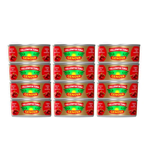 Genova Premium Yellowfin Tuna in Calabrian Chili Infused Olive Oil, 5 Ounce Cans (Pack of 12), Wild Caught Tuna, Solid Light