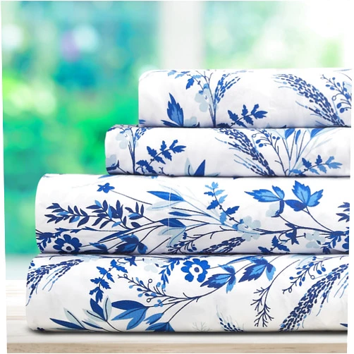 DREAMCARE King Size Sheets - Floral Sheets King Size Bed Set - 4pcs King Sheet Set - Cooling Bed Sheets - King Size Sheet Sets - Soft & Long Lasting - Floral Blue