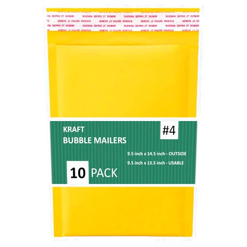 SALES4LESS - Kraft Bubble Mailers, Self-Seal, Waterproof & Cushioned Padded Envelopes for Shipping, 9.5 x 14.5 in (10 Pack, Gold)
