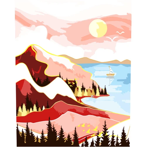 Yunnuo Paint by Numbers Kit for Adults Beginner, Abstract Landscape Adults' Paint-by-Number Kits, DIY Lake Scenery Oil Painting Acrylic Paints for Home Wall Art Decor(Mountain &Tree, 16 x 20 in)