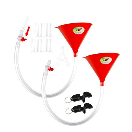Party Like Sophia Beer Bong Funnel 2 Pack - Double Header, 5 Foot Options - 2 funnels, 2 Shotgun Tool Bottle Opener Keychain, 10 Mouthpieces, 2 Extra Long 2.5 feet (30 inch) Kink Free Tube, 2 nozzles, 1 Y Connector