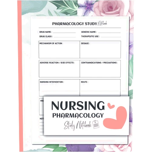 ALMOMARID Publishing Nursing Pharmacology Notebook: Blank Medication Template Notebook for Nursing Students, 120 Pages