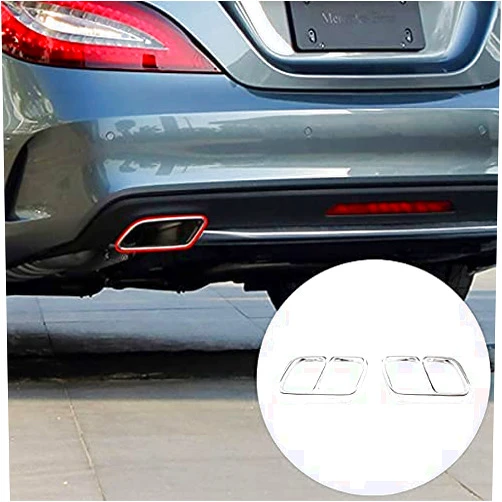 Camodifi Stainless Steel Pipe Throat Exhaust Outputs Tail Frame Trim Cover For Benz CLS 2012-2017 Auto Accessories (Silver)