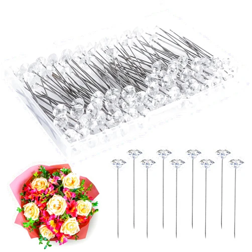 DySaLic 120PCS 2.1inch Corsage Bouquet Pins for Flowers, Corsage Boutonniere Pins, Floral Diamond Rhinestones Crystal Head Pins for Wedding Anniversaries Birthday Party Jewelry Decoration DIY Craft Sewing