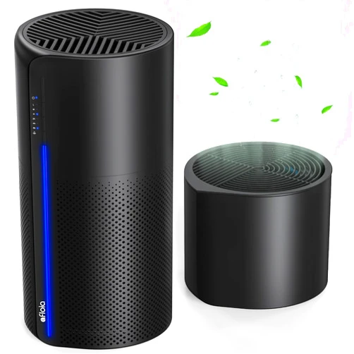 Afloia Air Purifier with Humidifier Combo, 2 in 1 3-Stage Filters for Bedroom Pets Hair Smoker Odors, Evaporative Humidifier, Auto Shut Off, Quiet Air Cleaner with Seven Color Light, Black