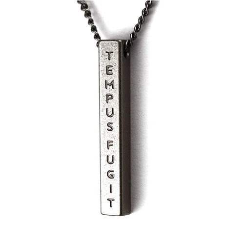 Stoic Muse Tempus Fugit Memento Mori Double Sided Pendant Bar Necklace