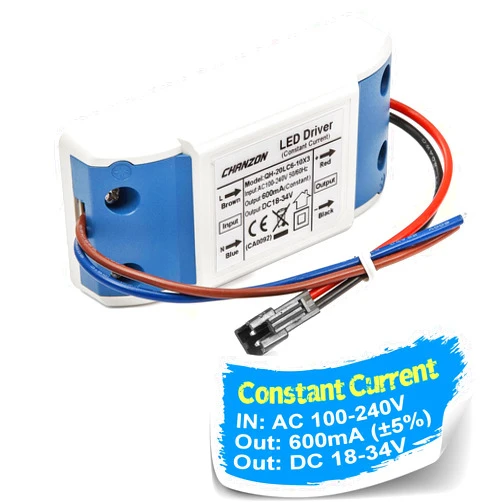 Chanzon LED Driver 600mA (Constant Current Output) 18V-34V (In: 100-240V AC-DC) (6-10)x3W 18W 20W 21W 24W 27W 30W Power Supply 600 mA Lighting Transformer for High Power 20 W COB Chips (Plastic Case)