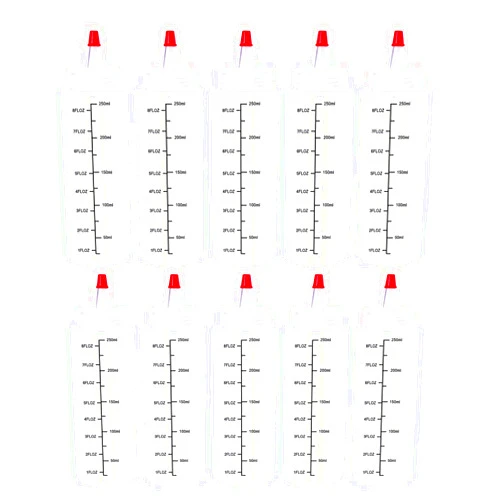 Luckkyme 10 Pack 8 oz(250ml) Condiment Squeeze Bottles With Scales Writer Bottles and Red Tip Cap For Ketchup, Sauces, Syrup, Dressings, Arts & Crafts