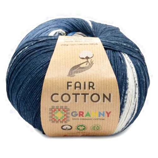 Katia Fair Cotton Granny Yarn + Free Pattern of Granny Square Bag (309 - Blue-Night Blue)