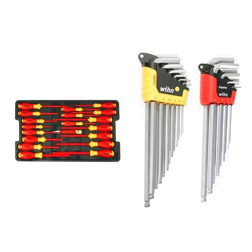 Wiha 32095 19-Piece 1000 Volt Insulated Screwdriver Set and WIHA 66982 22-Piece Inch Metric ErgoStar Ball End Hex L-Key Set