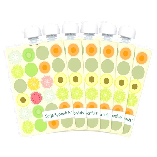 Sage Spoonfuls Reusable Baby Food Pouches - 6 Pack, Baby Food Storage, Pouches Toddler, Refillable Squeeze Pouch for Kids (Fruit Dot), Dishwasher and Freezer Safe, BPA Free