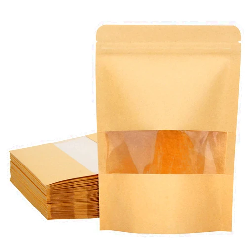 Blisstime 50 Pack Kraft Stand Up Zip Lock Pouch Bags, Resealable Bag with Transparent Window and Tear Notch for Multipurpose Storage (6 X 8.6 Inches)