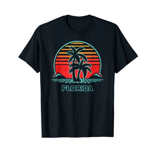 Florida Retro 80s Style Outdoor Nature Sunset Florida Retro Palm Tree Beach 80s Style T-Shirt
