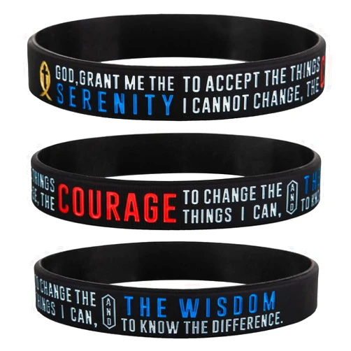 Sainstone Serenity Prayer Silicone Bracelets with Inspirational Words - Serenity, Courage & Wisdom - Mindfulness and Meditation Colors Wristbands Gifts for Men Women