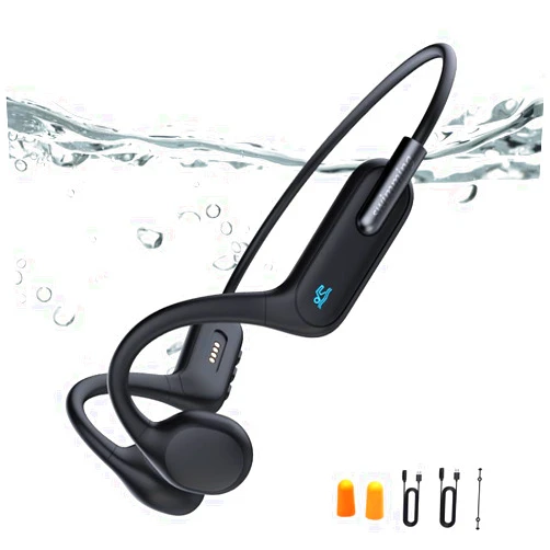 JEWUNO Bone Conduction Headphones - IPX8 Waterproof Open Ear Swimming Headphones with Bluetooth 5.3 and 32GB Memory MP3 Player for Swimming, Running, Cycling