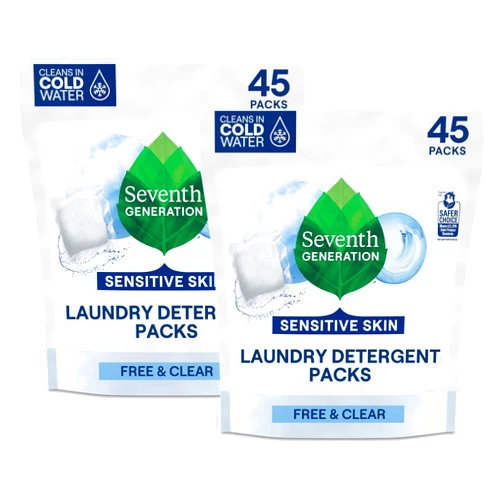 Seventh Generation Laundry Detergent Packs, Free & Clear, 90 Loads (2 pouches, 45 Ct EA)