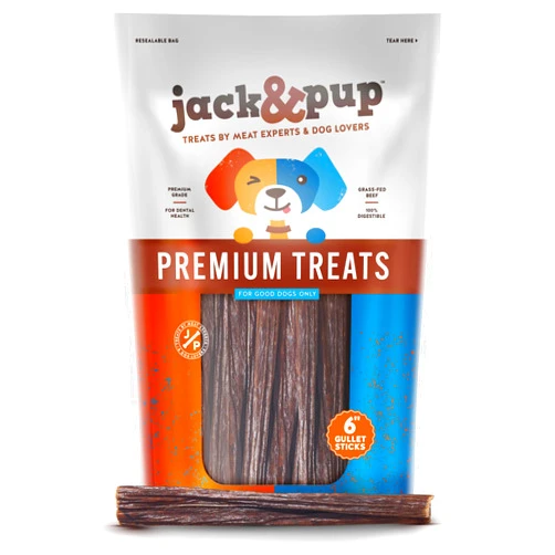 Jack & Pup Jack&Pup 6-inch Gullet Sticks for Dogs – Odor Free Joint Health Support Dog Chews – Fresh and Savory Beef Gullet Sticks - Naturally Rich in Glucosamine and Chondroitin (25 Pack)