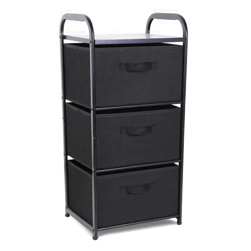 MAX Houser Dresser Storage with 3 Easy Pull Fabric Drawers, Fabric Dresser Tower,Vertical Storage Unit for Bedroom,Chest of Drawers with Metal Frame, Wooden Tabletop, for Living Room, Closet (Black)