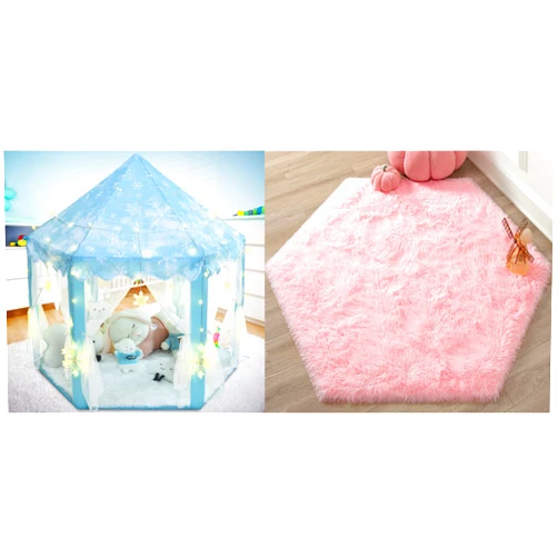 KIXINWA Princess Tent with Large Lights and Pink Princess Rug