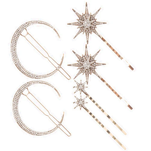 Beaupretty 6 Pieces Stars and Moon Hair Clips, Star Hairpins Rhinestone Star Hairpins Stars Moon Hair Clips Metal Alloy Moon Hairpins Hair Accessories for Women Girls (Gold)