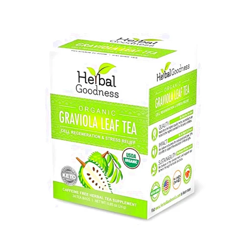 Herbal Goodness Graviola Leaf Soursop Tea - Organic Soursop Leaves | Hoja de Guanabana Leaves | Cell Support & Regeneration, Calm Relaxation - Caffeine Free - 24 Tea Bags - Herbal Goodness