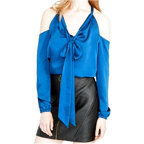RACHEL Rachel Roy Rachel Roy Womens Madeline Tie-Front Knit Blouse, Blue, 14