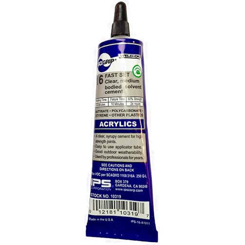 IPS SCIGRIP 10319 16 Acrylic Plastic Cement, Low-VOC, Medium Bodied and Fast-Setting, Clear, 1.5 fl oz Tube
