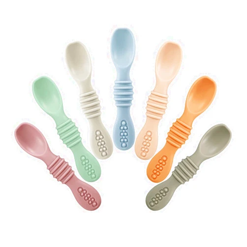 PandaEar 7 Pack Baby Led Weaning Spoons| Silicone Baby Spoons Self Feeding Utensils, Toddler Infant Feeding Spoon First Stage