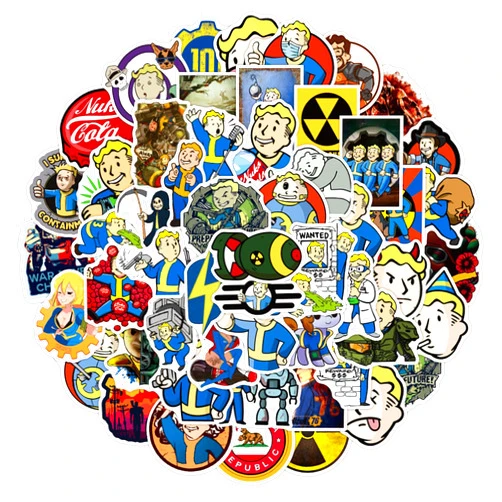 WANVAE 50pcs Pack Fallout Game Stickers for Kids and Teens, Cool Game Fallout Stickers for Adult Laptop Water Bottle Phone Luggage Skateboard Bumper Guitar Bicycle Bike(50pcs Fallout)