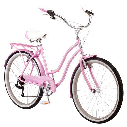 Schwinn Perla Adult Beach Cruiser Bike, Men and Women, 18-Inch Step-Through Steel Frame, 26-Inch Wheels, 7-Speed Twist Shifters, Rear Rack, Front and Rear Fenders
