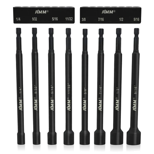 AMM 8PCS SAE Magnetic Nut Driver Set for impact drill, Long Nut Drivers 6 INCH (1/4