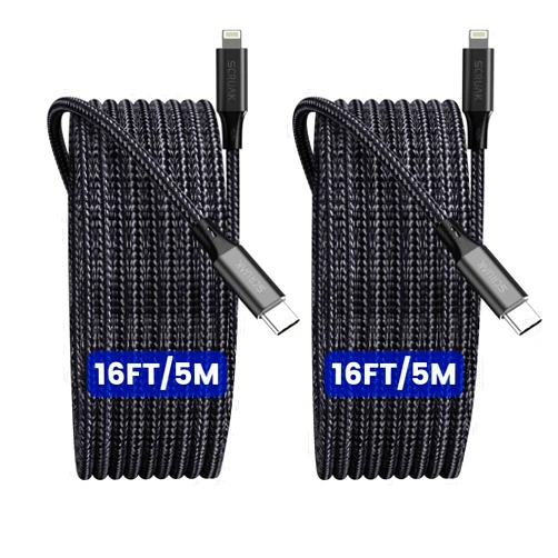 SCRUAK 16FT Extra Long iPhone Charger Cord, 2-Pack SCRUAK [MFi Certified] 16 Ft USB C to Lightning Cable Fast Charging Nylon Braided iPhone Charger Cable for iPhone 14/14 Pro/14 Pro Max/13/12, iPad, AirPods.