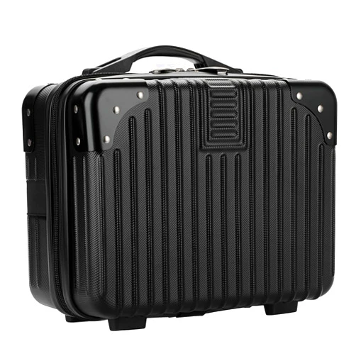 BSTKEY Portable Hard Shell Cosmetic Travel Case, Small Travel Hand Luggage with Elastic Band, Mini ABS Carrying Makeup Case Suitcase, Black