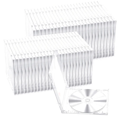LEIFIDE 50 Pieces Plastic CD Jewel Case Clear Single DVD Disc Case Standard CD DVD Cover for Protection Replacement (Clear,10.4 mm)