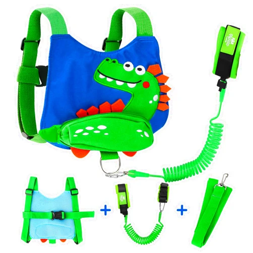 Lehoo Castle Toddlers Leash for Walking + Key Lock Design Anti Lost Wrist Link, 3 in 1 Baby Leash Kids Wrist Link for Toddlers, Safety Harness Belt Strap Wristband (Dinosaur Boys Leash)
