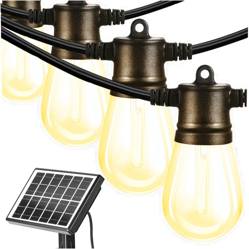 FMART Solar Outdoor String Lights, 100FT Solar Light Commercial Grade Waterproof Heavy Duty Outdoor Hanging Lights with 30 LED Shatterproof Bulbs Camping Garden Decorative Lights Warm White