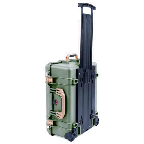 Pelican OD Green Pelican 1560 case, with tan Handles & latches. Comes Empty with Wheels.