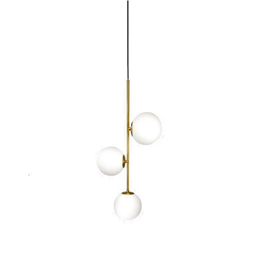 MZSUS 3 Light Globe White Glass Pendant Light Fixtures,White Glass & Brass Gold Metal Hanging Lamp Chandelier Ceiling Light (3-Light)
