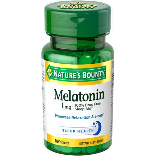 Nature's Bounty Melatonin, 100% Drug Free Sleep Aid, Promotes Relaxation and Sleep Health, 1mg, 180 Tablets