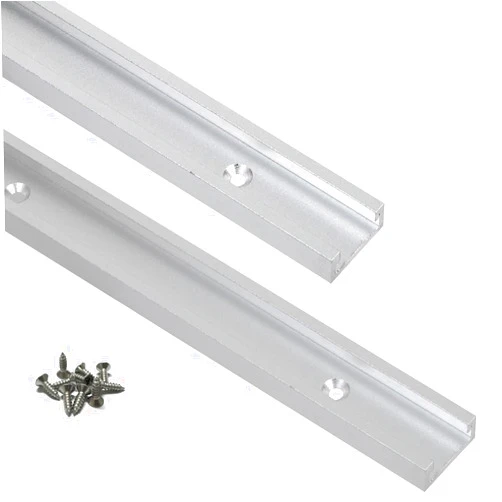 KETIPED 2pc Aluminum 400mm Double-Cut Profile Universal 3/4 Slot T-Track with Predrilled Mounting Holes and Wood Screws,30 Type T Track for Woodworking Jigs and Fixtures,Drill Press Table,(15.75in)-SV