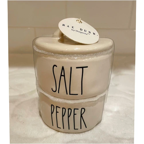 Rae Dunn By Magenta 2 Piece SALT & PEPPER Stacking Ceramic LL Salt & Pepper Cellars Set