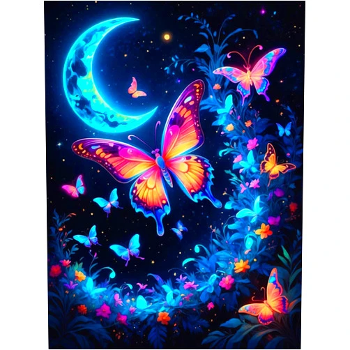 Croshom Butterfly Diamond Painting Kits for Adults Beginners - Butterfly Moon Diamond Art Kits for Adults, Full Drill DIY 5D Diamond Painting Butterfly Gem Art Crafts Kits for Home Wall Decor 12x16 in