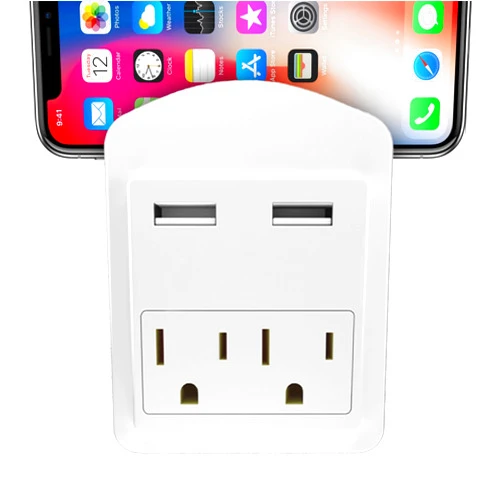 CIAO TECH 2 Outlet Extender with 2 USB Ports - Multi Plug Outlet with 300 Joules Surge Protector - Multipurpose USB Outlet with 2.4A Fast Charging for Travel (White)