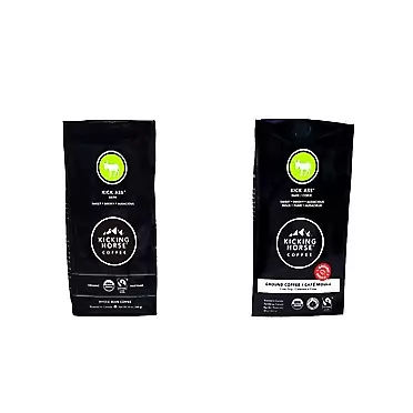 Kicking Horse Coffee, Kick Ass, Dark Roast, Whole Bean, 10 oz & Kick Ass, Dark Roast, Ground, 10 oz - Certified Organic, Fairtrade, Kosher Coffee