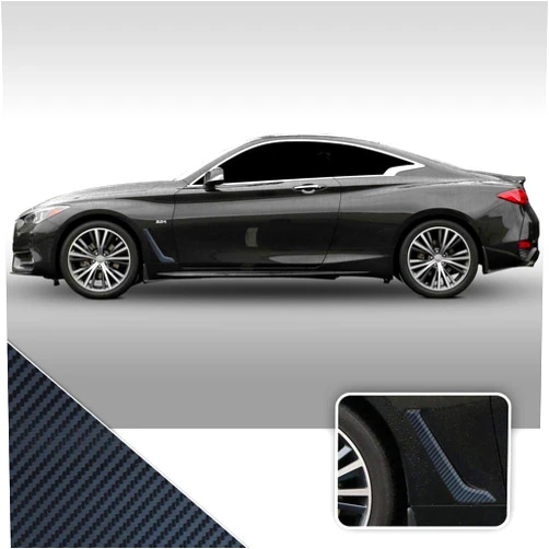 Gomu Side Vent Fin Chrome Delete Vinyl Decal Overlay Trim Wrap Compatible with Infiniti Q60 2017 2018 2019 2020 - Carbon Fiber Black