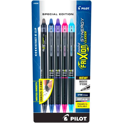 PILOT FriXion Synergy Clicker Erasable, Refillable & Retractable Gel Ink Pens, Extra Fine Point, Assorted Ink Colors, 5-Pack (18244)